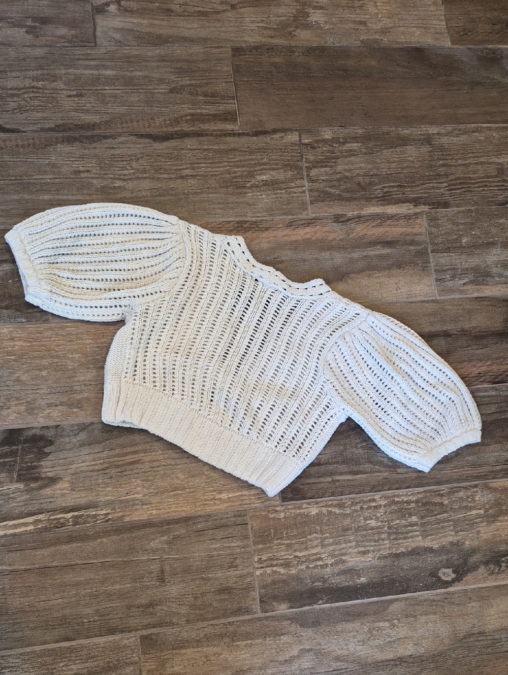 Freshman 1996 Cropped Peekaboo Knotted Detail Short Sleeve Knitted Sweater, XS - Picture 8 of 8